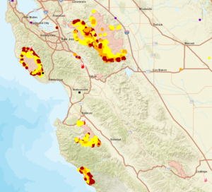 Screenshot of the National Wildfire Coordinating Group's maps of regional fires on Saturday, August 22nd at 12:15pm