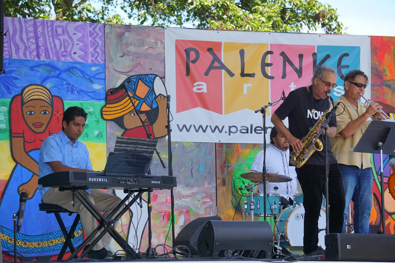 Paul Contos, right, and David Ríos perform with the Palenke Jazz Ensemble during the 6th Annual Palenke Arts Festival on June 5, 2022, at Laguna Grande Park in Seaside.